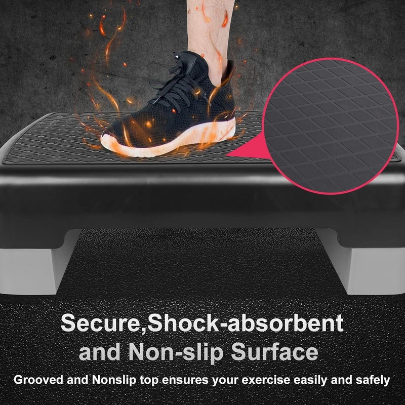 HooKung Height-Adjustable 4"-6" Step Aerobics Platform Fitness Equipment Stepper Trainer Exercise Step Platform with 2 Riser - Image 5